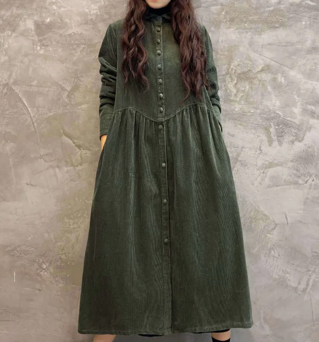 Green Buttons Dresses Loose Winter Autumn Dresses Casual Women Dresses ZRL97213 Vacation unclassified dresses