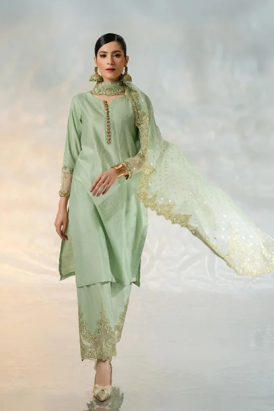 Green Katan Readymade 3PC Suit Color block unclassified dresses