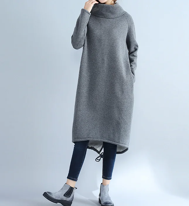 High Collar Fleece Loose Fall Dresses Casual Women Dresses SSM97213 Date night unclassified dresses