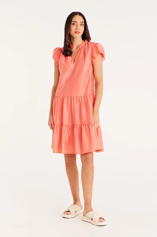 Iris Frill Dress - Coral Neutral tone unclassified dresses