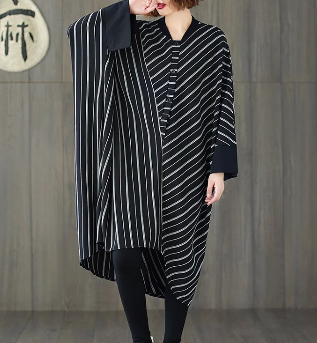 Irregular Black Stripe Loose Fall Dresses Casual Women Dresses SSM97213 Silk unclassified dresses