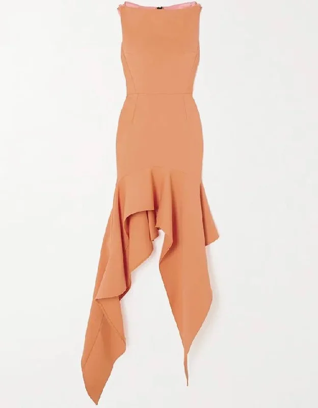 Irregular Flared Hem Dress In Orange Spring unclassified dresses