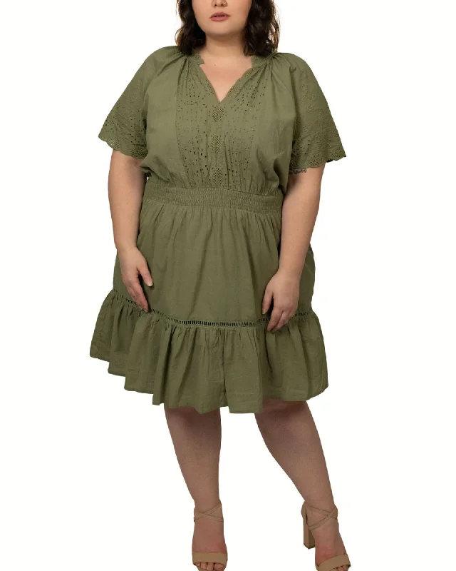 Isabella Dress Tiered Eyelet V-Neck Sage Green | Sage Green Bright color unclassified dresses