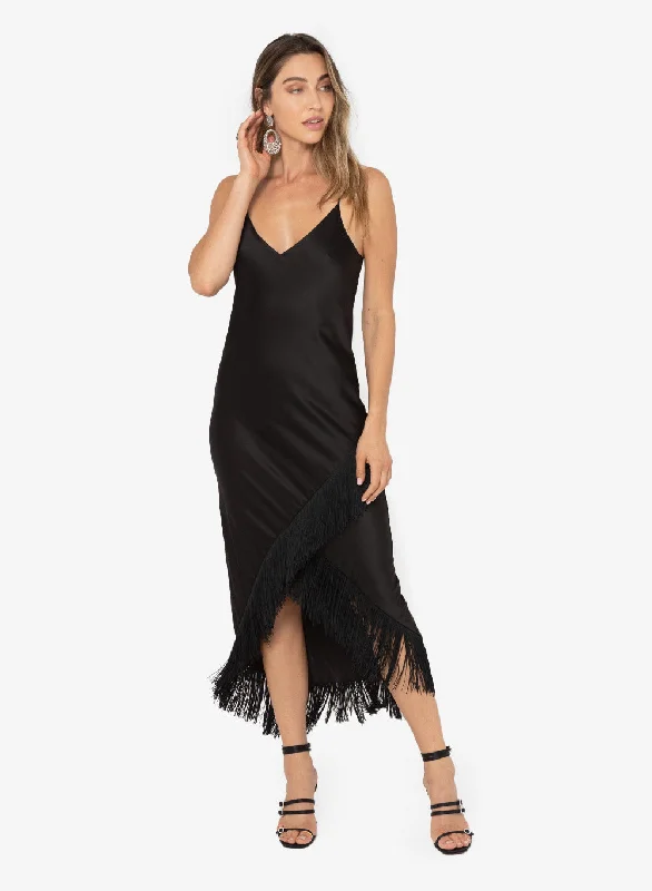 Just Bee Queen - Lagos Fringe Dress - Black Soft fabric unclassified dresses