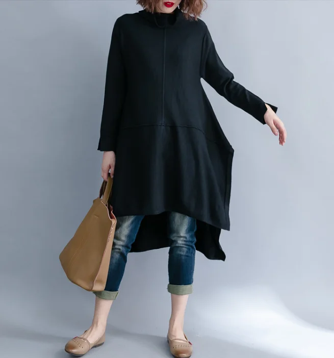 Black Knit Fall Irregular Hem Dresses Casual Women Dresses SSM97215 Budget-friendly unclassified dresses