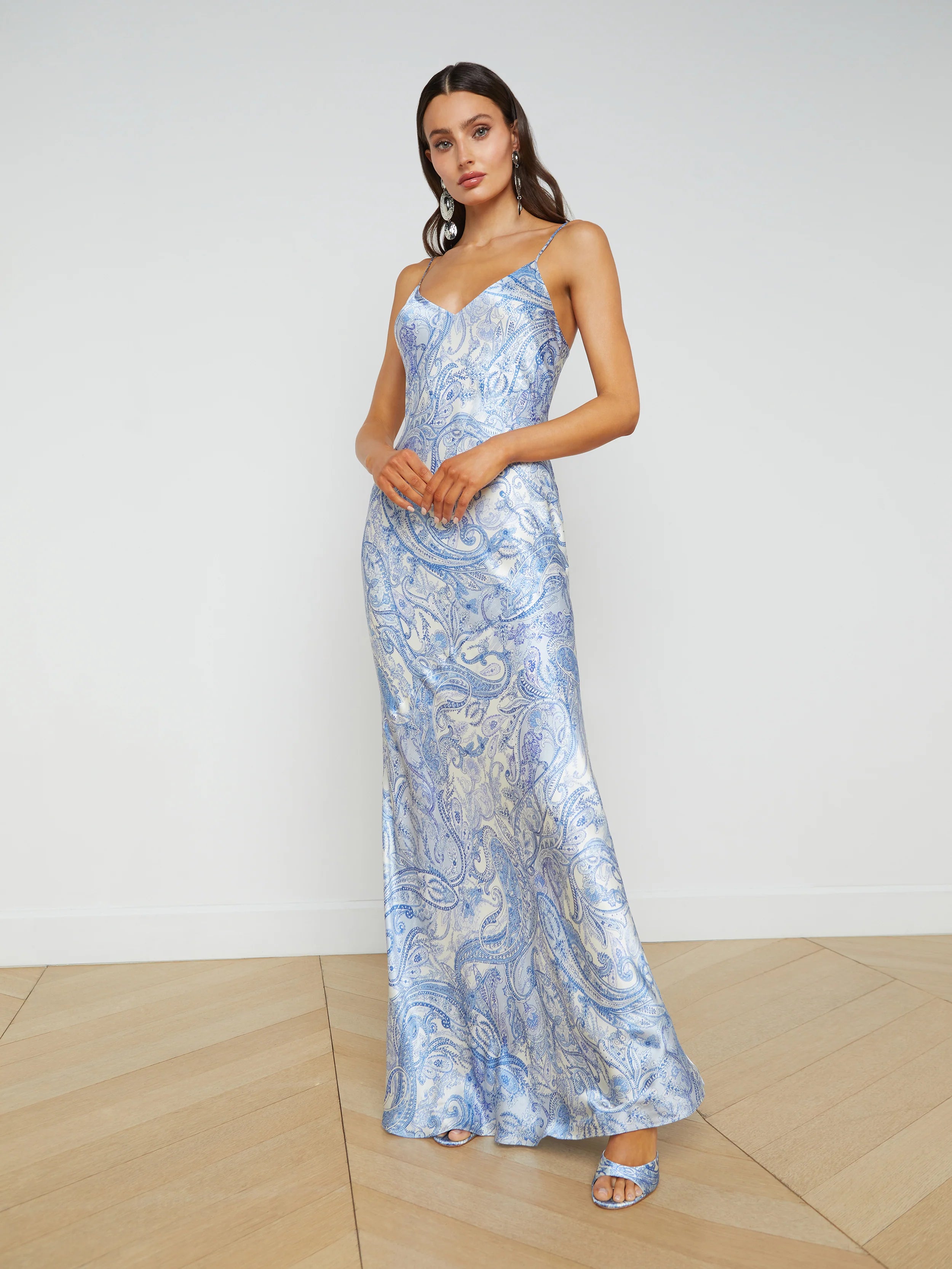 L’agence - Serita Silk Slip Dress - Ivory/Blue Decorated Paisley Minimalist unclassified dresses