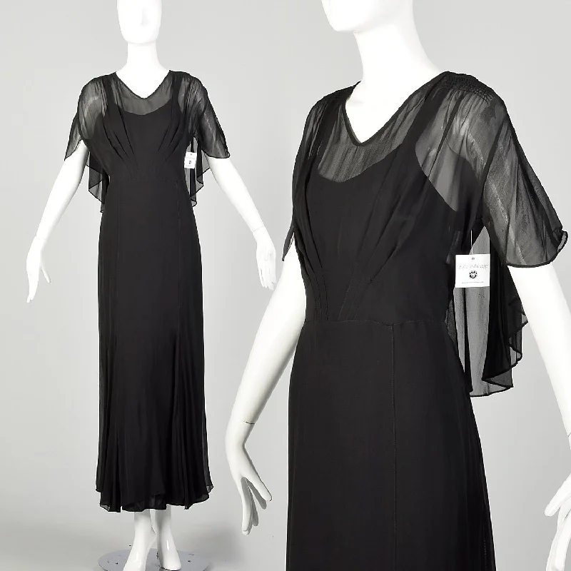 Large 1930s Little Black Dress 2pc Bias Cut Formal Evening Sheer Art Deco Ensemble Stylish unclassified dresses