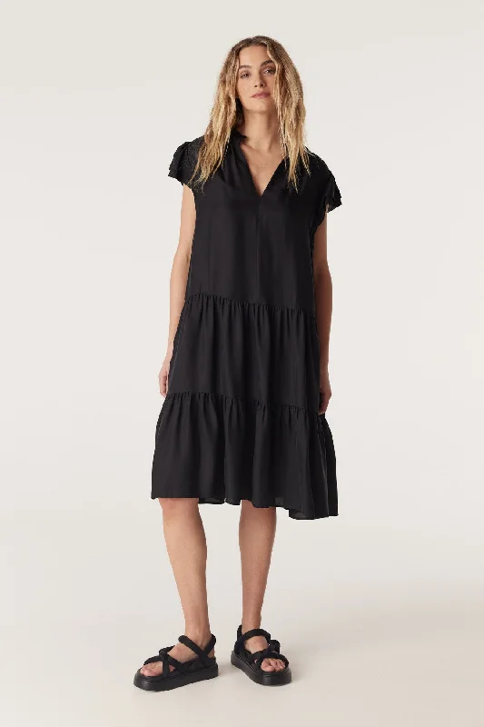 Laura Frill Dress - Black Striped unclassified dresses