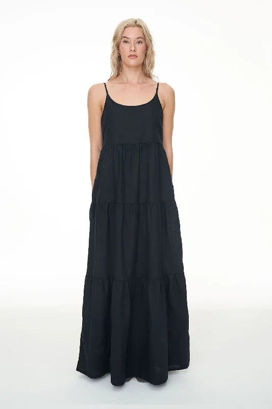 LIN-IN RESORT DRESS BLACK Ruffled unclassified dresses