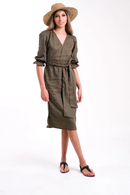 Linen Wrap Dress in Forrest Green | Jules Chiffon unclassified dresses