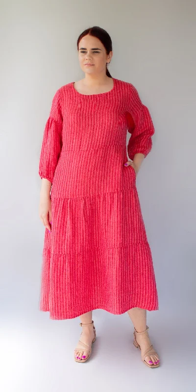 Raspberry color linen dress Off-shoulder unclassified dresses