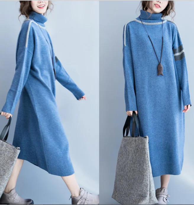 Loose Fall High Collar Knit Dresses Casual Women Dresses SSM97213 Long sleeve unclassified dresses