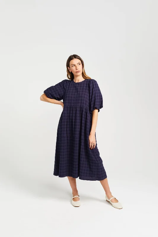 LUCINDA DRESS NAVY CHECK Satin unclassified dresses