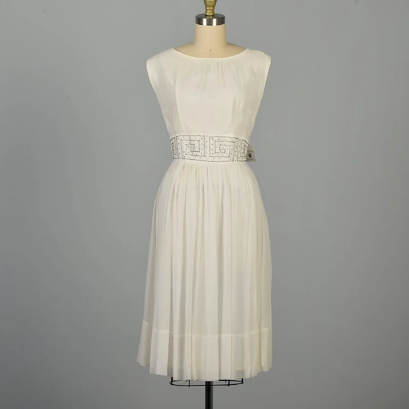 Medium 1960s White Silk Dress Rhinestone Waist Sleeveless Casual chic unclassified dresses