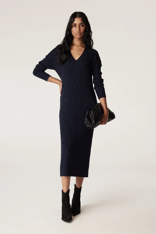 Merino V Rib Dress - Ink Navy Knitted unclassified dresses