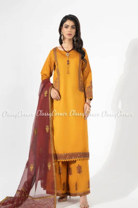 Mustard Katan Embroidered Readymade Salwar Kameez Luxury unclassified dresses