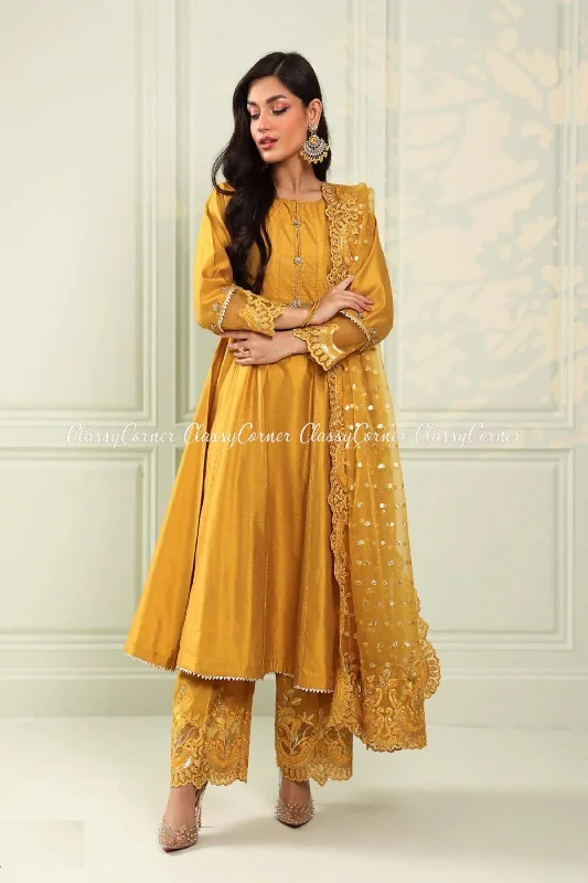 Mustard Katan Embroidered Shalwar Kameez Y2K unclassified dresses