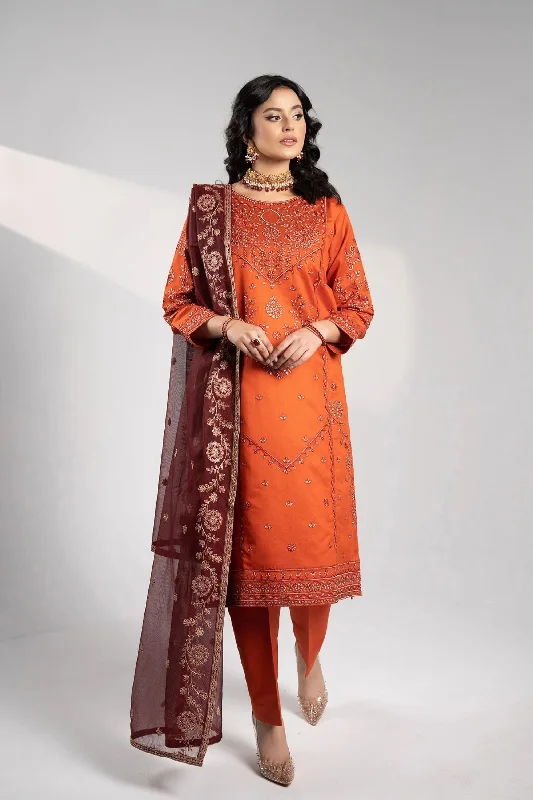 Orange Maroon Pakistani Katan Suit Mesh unclassified dresses