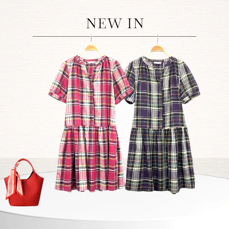 Patch Casual Cotton Checked Dress Chic unclassified dresses