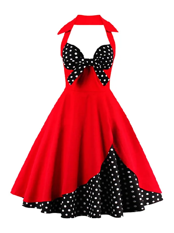 Polka Dot Vintage Dress with Halter Collar Trendy unclassified dresses