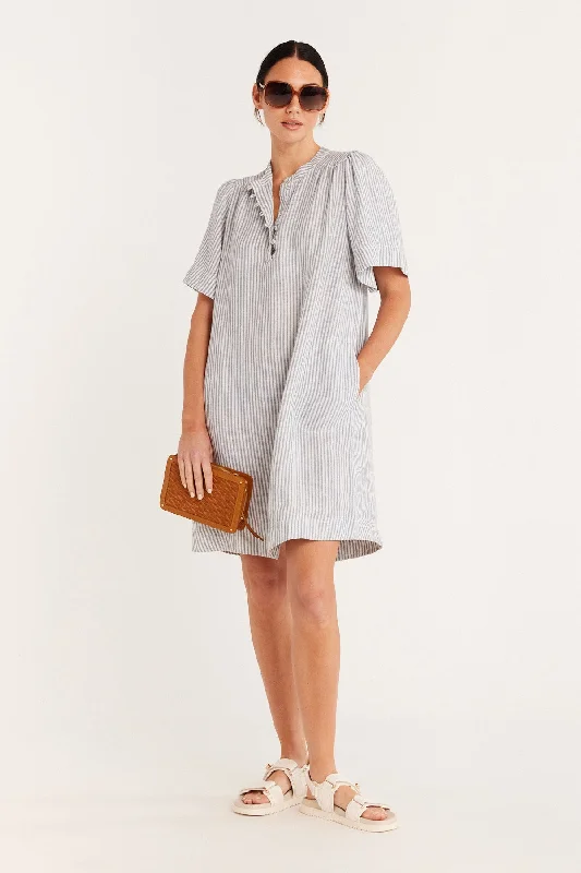 Pure Linen Dress - Blue Stripe Fall unclassified dresses