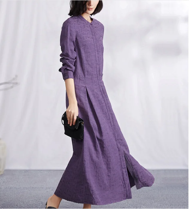 Purple Jacquard Autumn linen Women Dresses Casual Women Dress SSM97215 Color block unclassified dresses