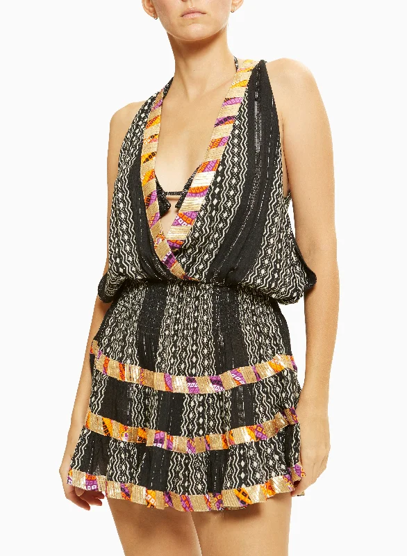 Ramy Brook - Kelsey Dress - Black Beach Geo Stripe Open-back unclassified dresses