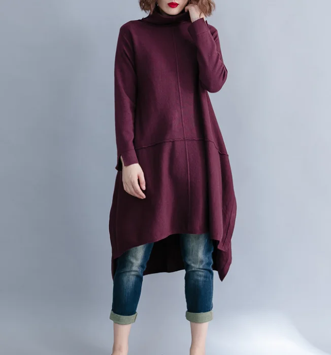 Red Knit Fall Irregular Hem Dresses Casual Women Dresses SSM97215 Travel unclassified dresses