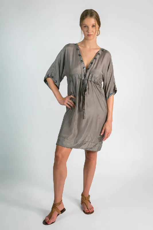 Women's Silk Beaded Caftan Dress In  Taupe | Rendezvous Y2K unclassified dresses