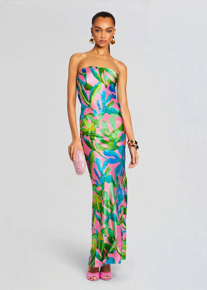 Retrofete - Keaton Silk Dress - Jade Tropical Leaf Backless unclassified dresses