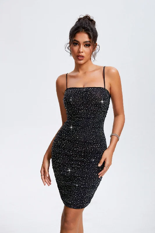 Rhinestone Square Neck Cami Dress Open-back unclassified dresses