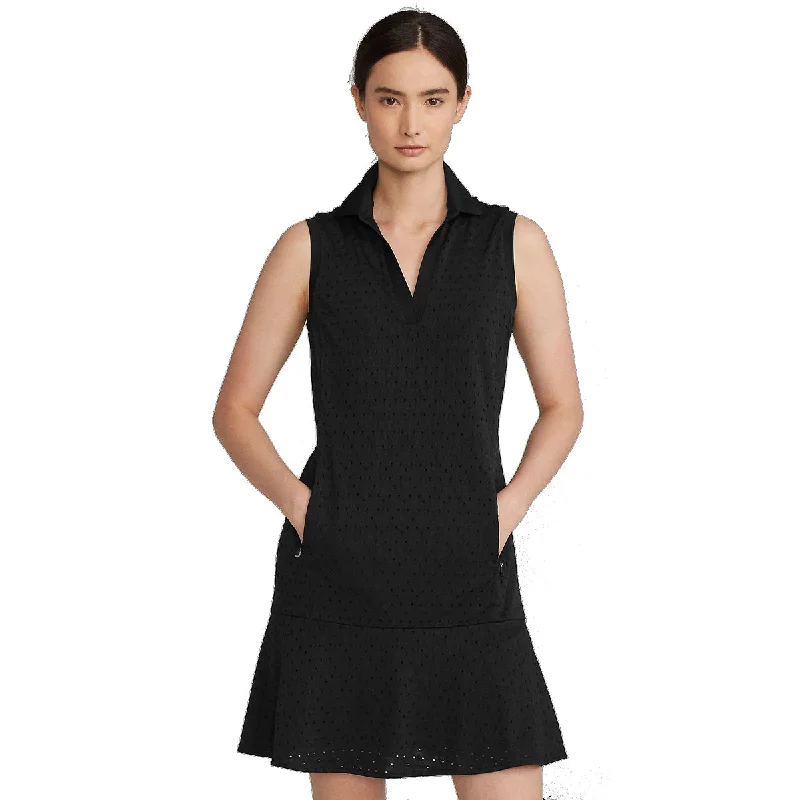 RLX Ralph Lauren V-Neck Eyelet Knit Polo Black Womens Golf Dress Sequin unclassified dresses