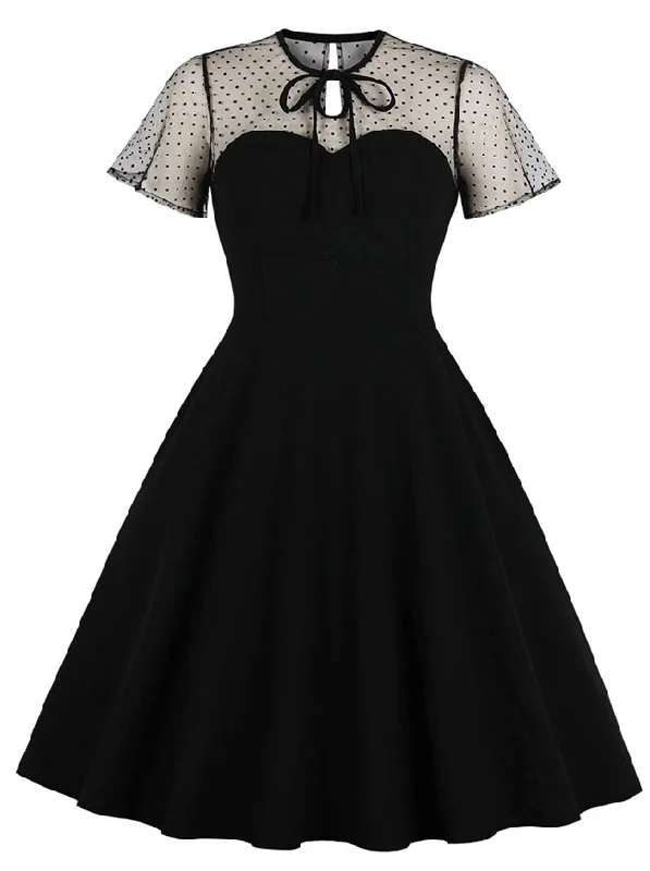 Sheer Mesh Heart-Shaped Bodice High Waist Swing Little Black Dress Popular unclassified dresses