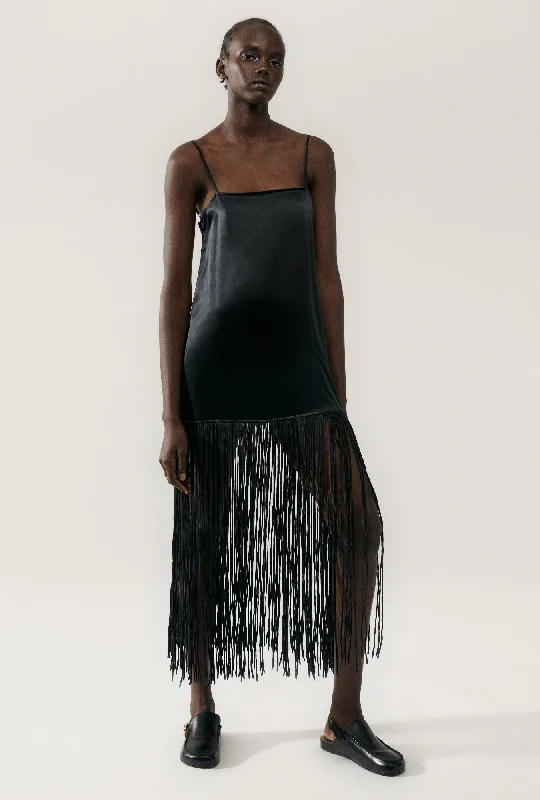 Silk Laundry - Fringe Dress - Black Knitted unclassified dresses