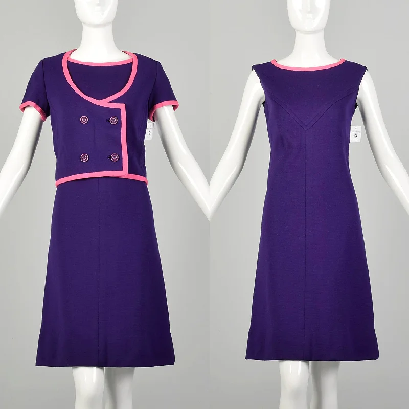 Small 1960s Shift Dress Purple Knit Set Jacket Outfit Elegant unclassified dresses