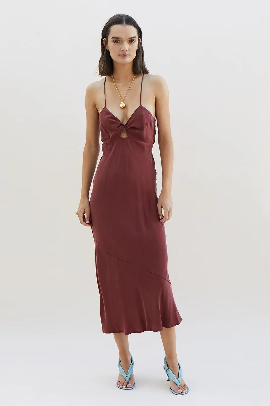 Suboo - Georgia Twist Front Slip Dress - Merlot Monochrome unclassified dresses