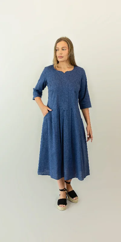 Dark blue linen dress Long unclassified dresses