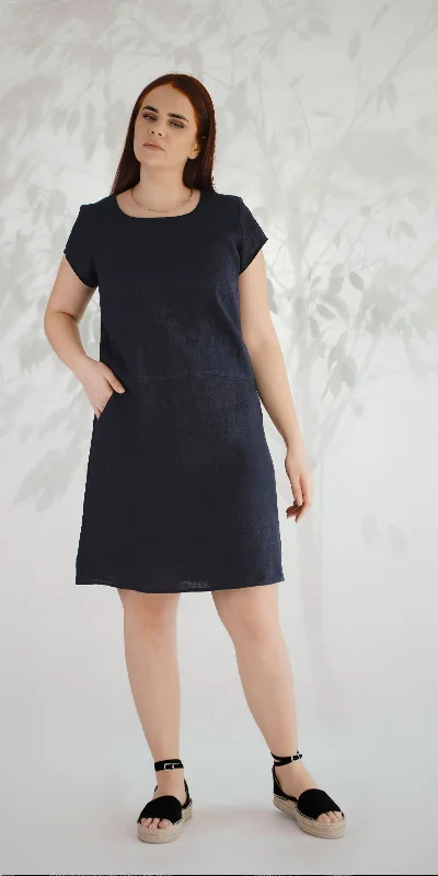 Dark blue linen dress Date night unclassified dresses