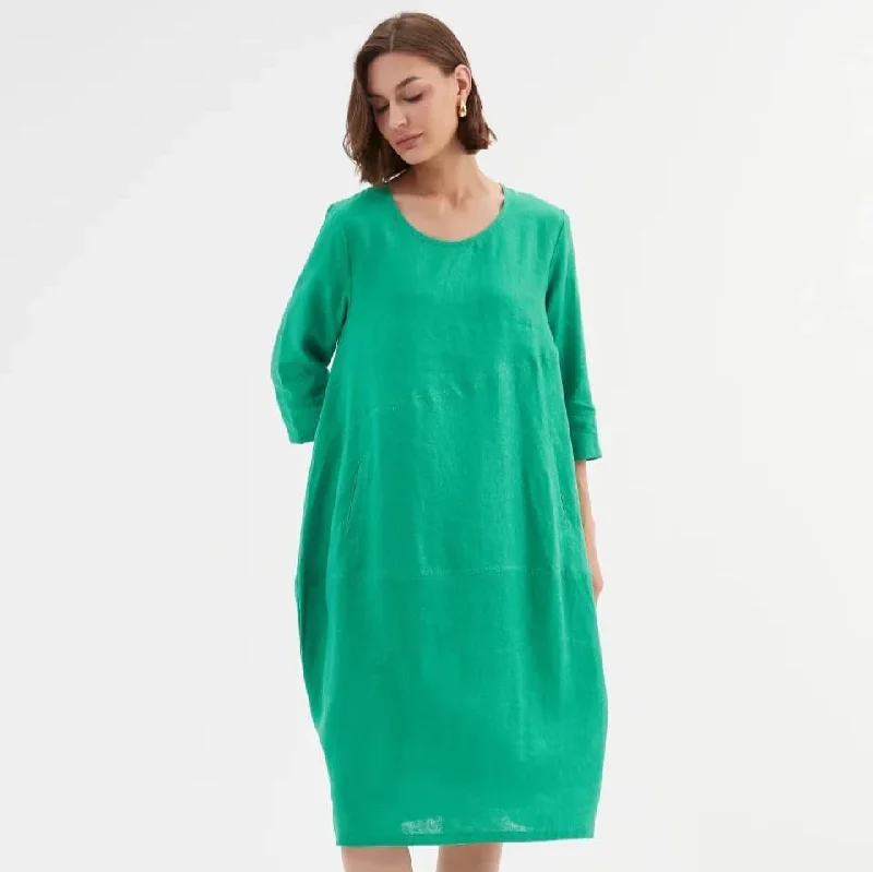 Tirelli Diagonal Seam Linen Dress- Cool Green Vintage unclassified dresses