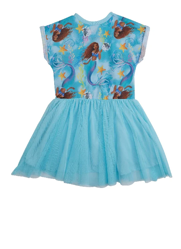 Little Girls The Little Mermaid Graphic Cuffed Sleeve Tutu Dress Halter unclassified dresses