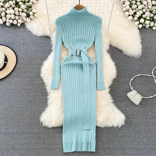 Turtleneck Sexy Wrap Hips Knitted Dresses Breathable unclassified dresses