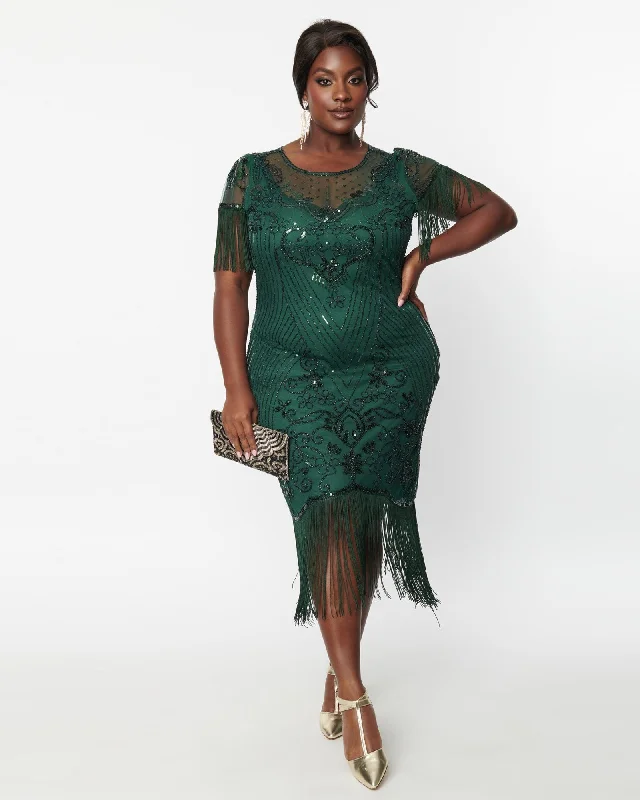 Unique Vintage 1920s Emerald Beaded Nadine Flapper Dress | Green High-low unclassified dresses