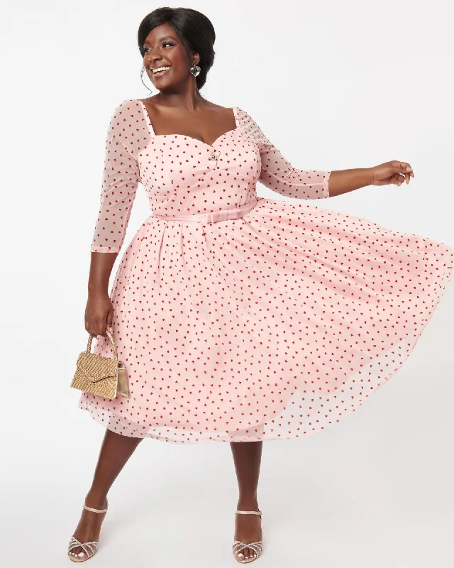 Unique Vintage Pink & Red Hearts Lamar Swing Dress | Pink, Polka Dot Fashionable unclassified dresses