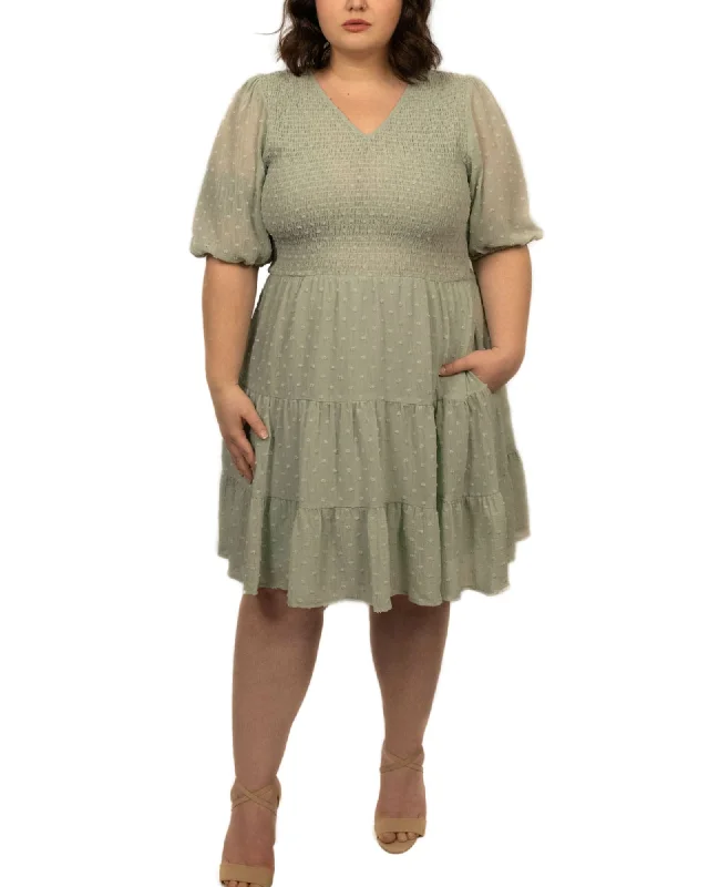 Valentine Tiered Dress Swiss Dots Sage Green | Green Cotton unclassified dresses