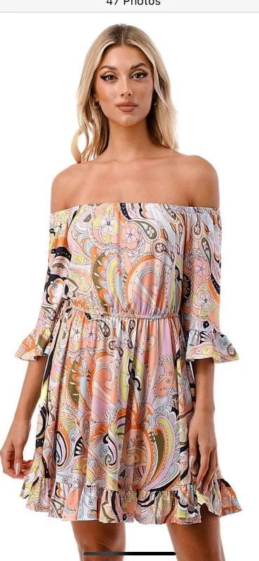 VAVA ANNA OFF SHOULDER DRESS IN PASTEL PAISLEY Luxury unclassified dresses