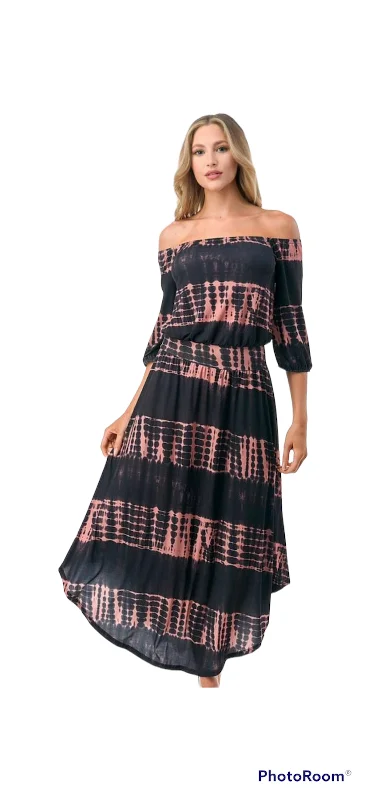 VAVA FRANCES OFF SHOULDER DRESS IN BLACK RUST TYE DYE Holiday unclassified dresses