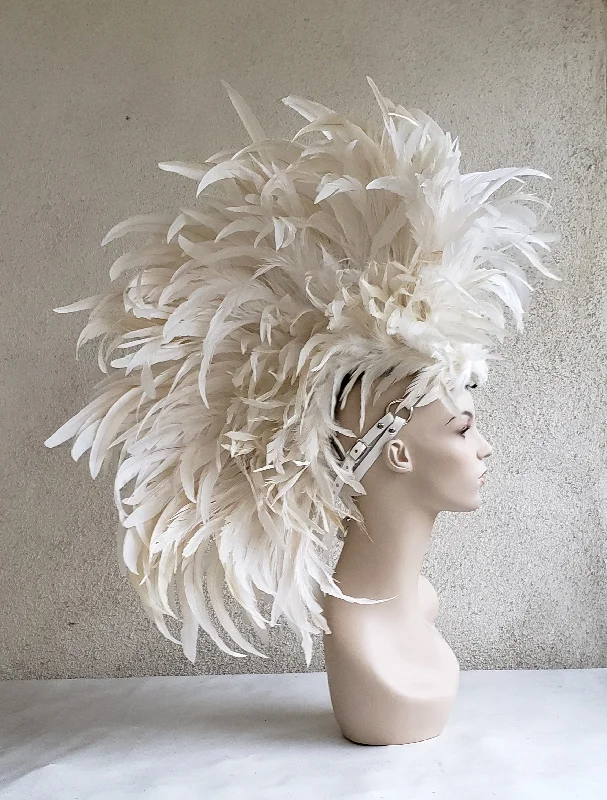 White Feather Mohawk Headdress- Made to Order Striped unclassified dresses