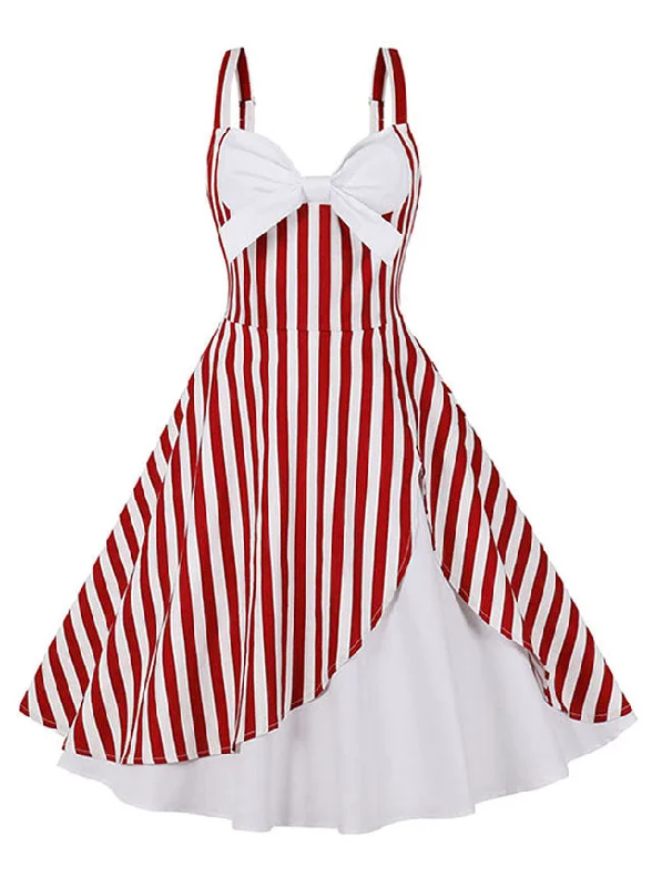 Women 1950s Vintage Sweetheart Striped Rockabilly Swing Dress with Straps One-shoulder unclassified dresses