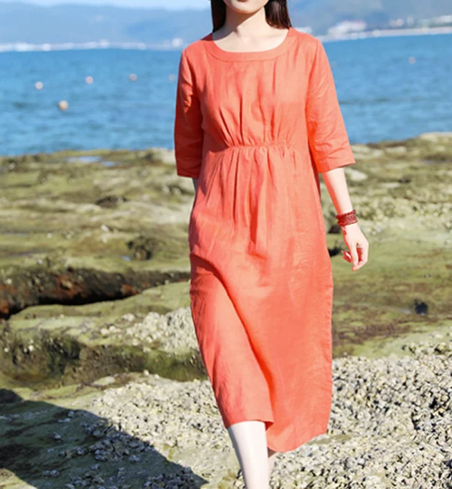 Orange Women Dresses Casual Summer Linen Women Dresses SJ97215 Fall unclassified dresses