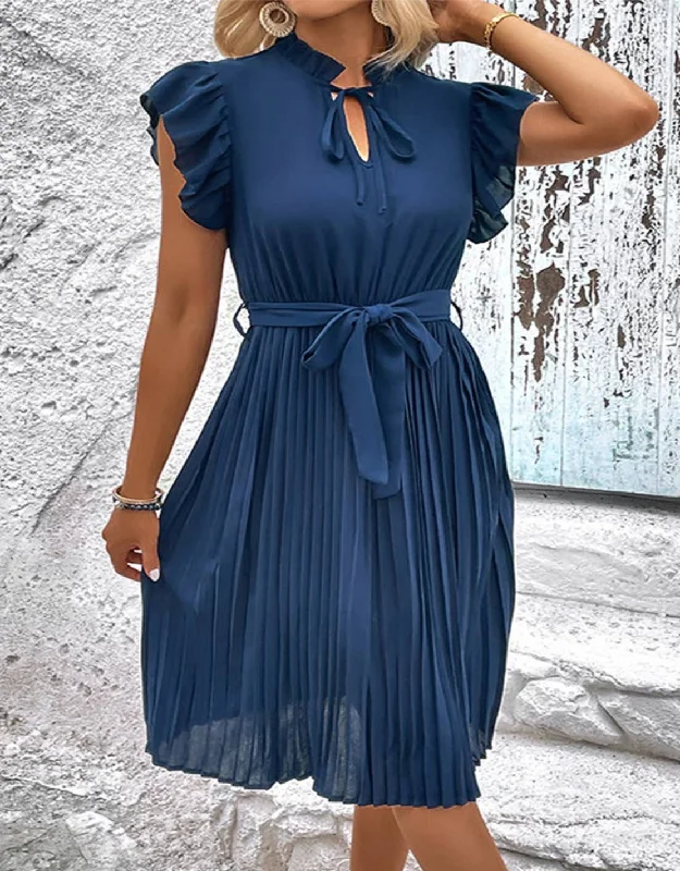 WOMEN RUFFLED HIGH NECK PLEATED KNEE LENGTH  Dress Comfortable unclassified dresses